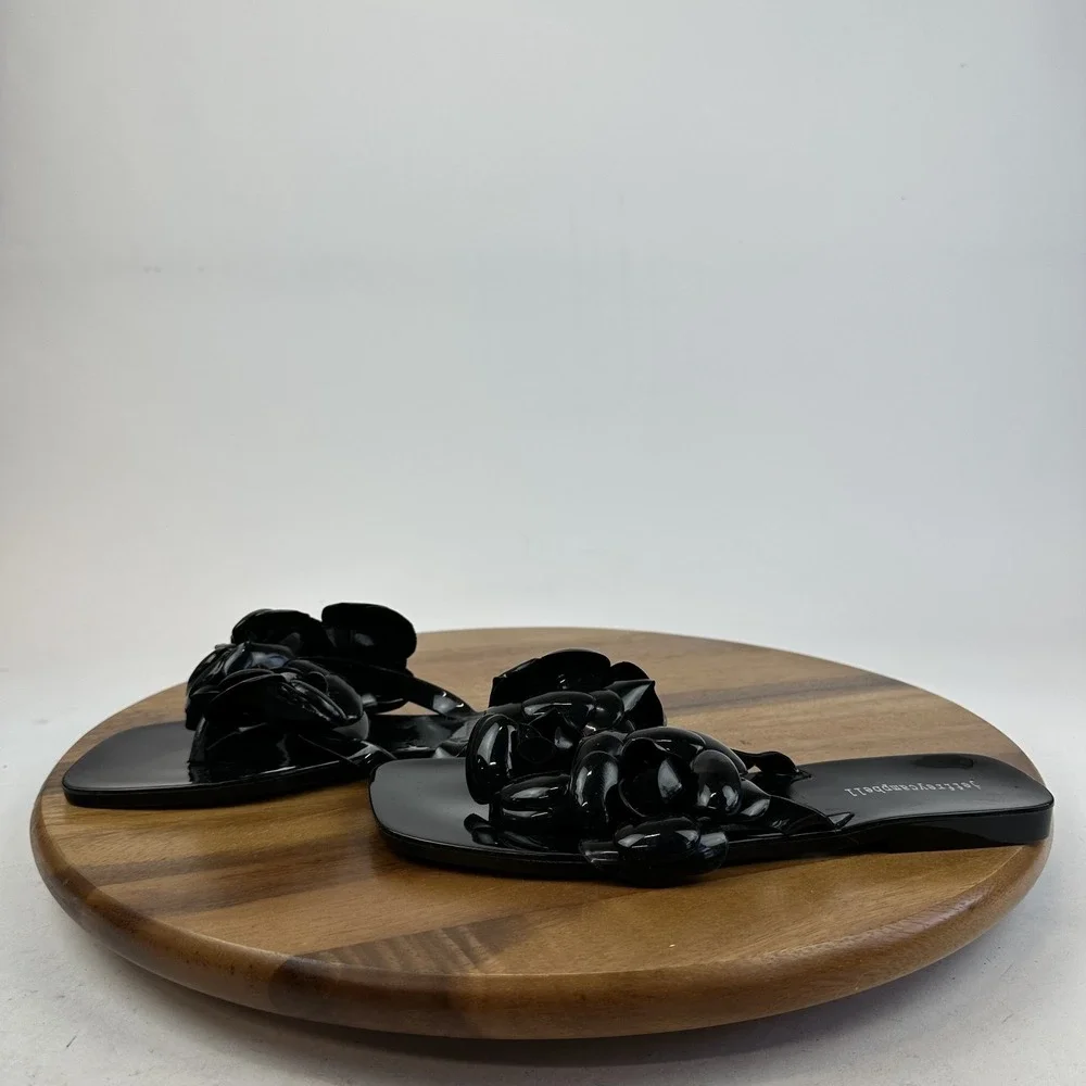 New Womens Jeffrey Campbell Floralee Black Matte Jelly Flip Flops Sandal Size 10